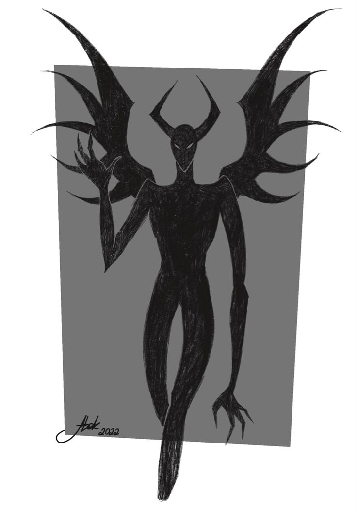 a black and white drawing of an alien with wings on it's back legs