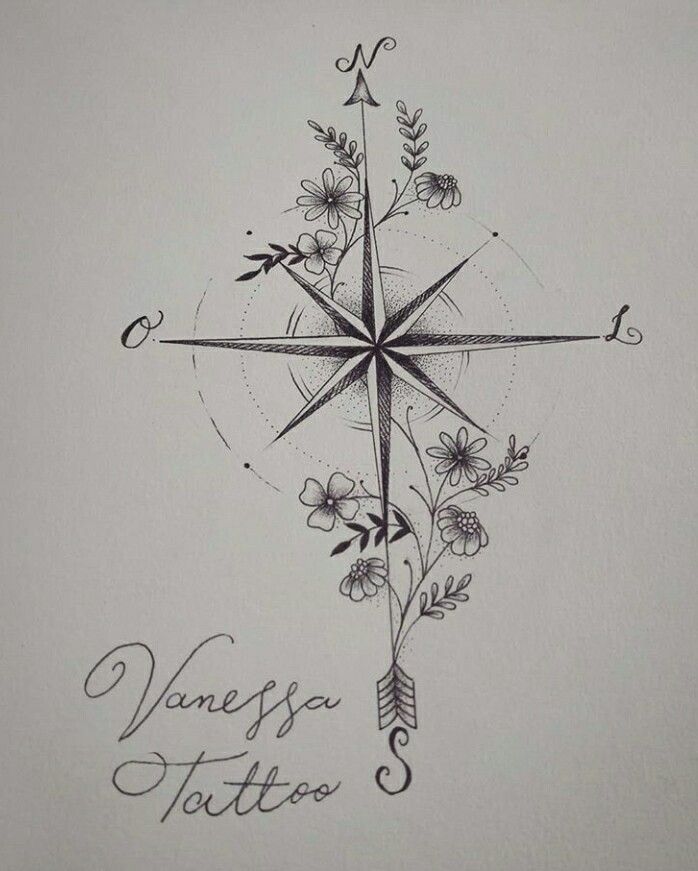 a compass tattoo with flowers on it and the words, vanee tattof