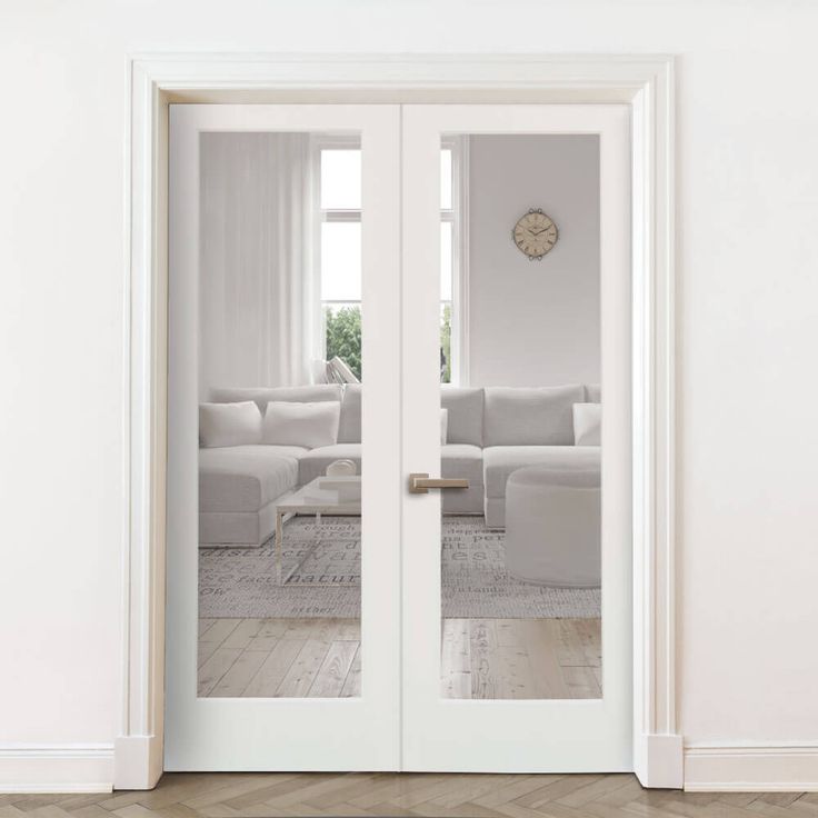 Modern Full Lite Clear Glass Window Interior Double Door - Krosswood Glass French Doors Interior, Interior Double Door, Window Interior, Internal Glass Doors, Double Doors Interior, Veneer Door, Prehung Interior Doors, Wood Exterior Door, Prehung Doors