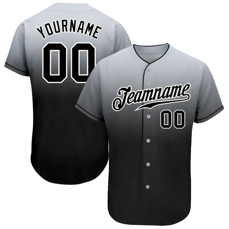 a black and grey baseball jersey with the name teamname on it, which reads your name