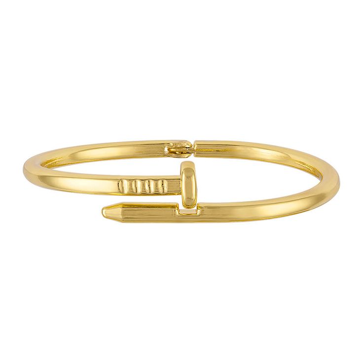 Shiny yellow gold bracelet shaped like a nail that symbolizes Jesus's sacrifice Jesus Sacrifice, Golden Nails, Nail Bracelet, Gold Nail, Gold Nails, Beautiful Bracelet, Nail Design, High Grade, Fig