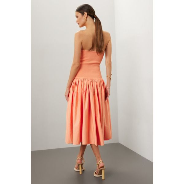 Orange cotton (71% Viscose, 29% Nylon; Skirt: 53% Cotton, 43% Viscose, 4% Elastane). Hourglass. Sleeveless. Strapless. Pull on. 44" from shoulder to hemline. Imported. Aje Dress Orange, Metallic Flats, Rent The Runway, Necklines For Dresses, Closet Designs, Drop Waist, Full Skirt, Looks Great, Fashion Design