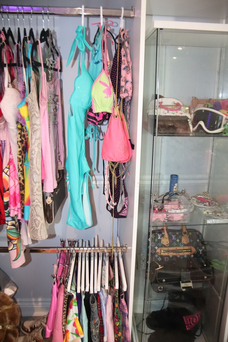 a closet filled with lots of different types of bras