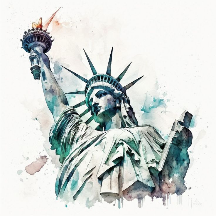 the statue of liberty is painted in watercolor