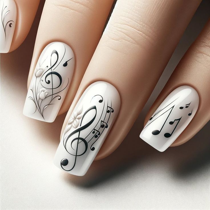 Nail Music Designs, Guitar Nails Design, Music Note Nail Designs, Music Inspired Nails, Musical Nail Art, Music Note Nails, Music Nail Art, Nails Music, Music Nails