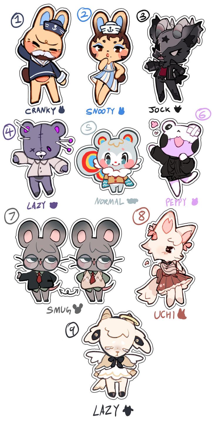 some stickers that have different types of animals on them, including cats and mice