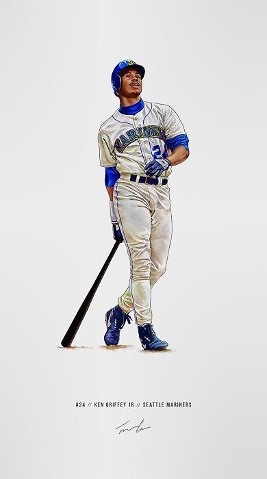 a painting of a baseball player with a bat in his hand and the caption says,