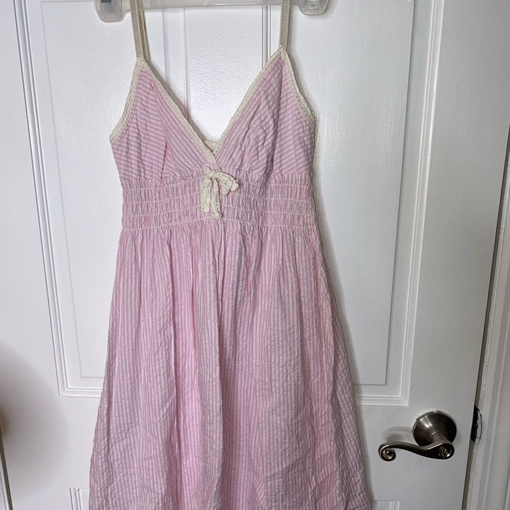 Brand: Color:Pink Condition:Good, Never Worn Cotton V-neck Dress For Picnic, Pink Cotton Spring Dresses, Spring Cotton Sundress For Daywear, Pink Spaghetti Strap Sundress For Beach Season, Cute Cotton Beach Dresses, Pink Sundress For Beach Season, Spring Brunch Cotton Sundress, Spring Cotton Sundress For Brunch, Cotton Sundress For Spring Brunch