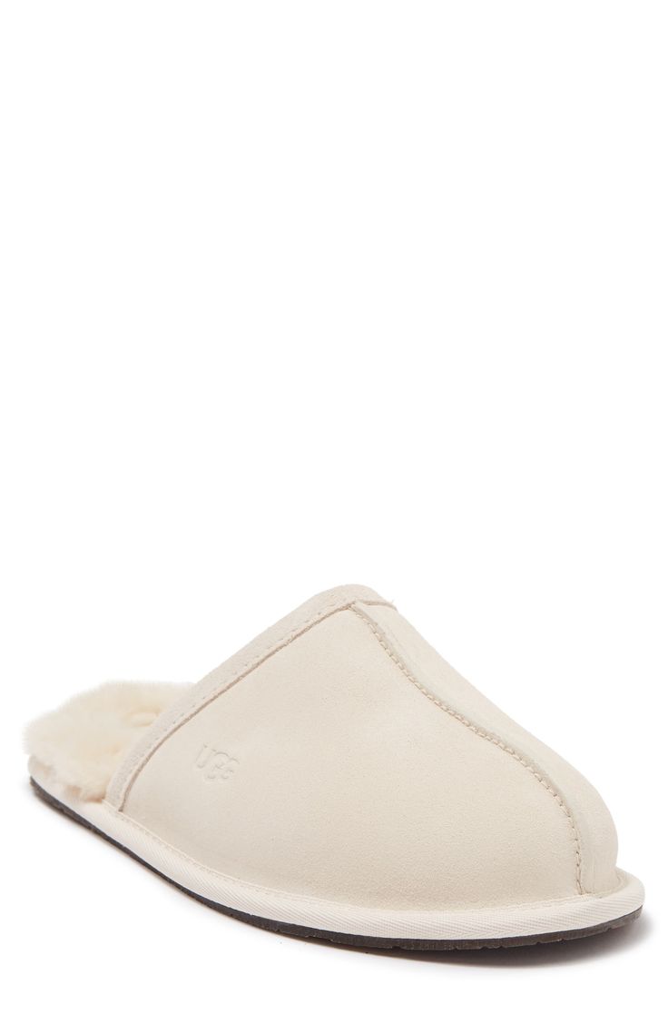 Slide into comfort with a faux fur lined slipper with clasic Ugg style. Round toe Slip-on Faux fur lining Leather upper, faux fur (80% wool, 20% lyocell) lining, manmade sole Imported Classic Indoor Slippers With Cushioned Footbed, Soft Casual Sheepskin Slippers, Classic Indoor Slippers, Casual Sheepskin Indoor Slippers, Casual Indoor Sheepskin Slippers, Ugg Style, Slide Slipper, Womens Slippers, Nordstrom Rack