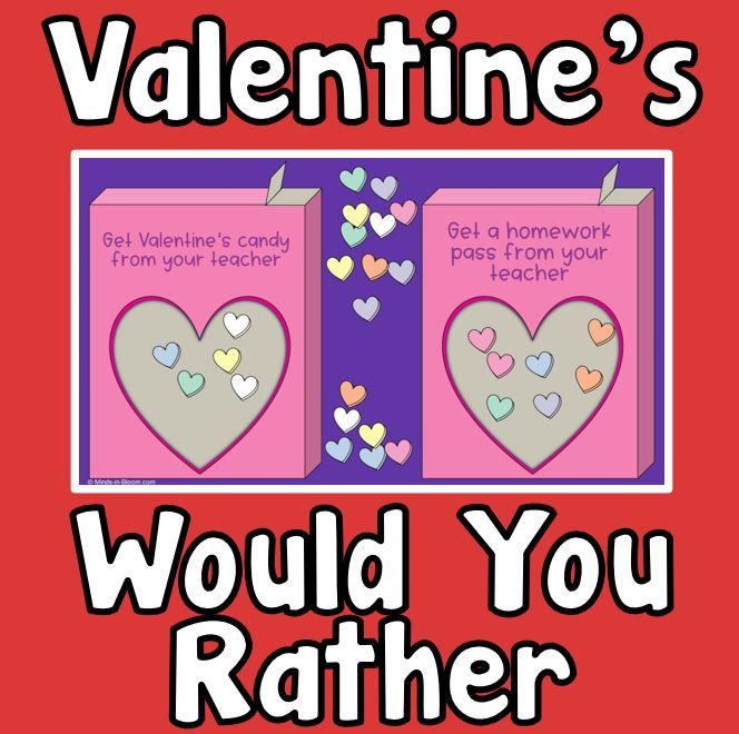 valentine's day card with two hearts and the words, would you rather?