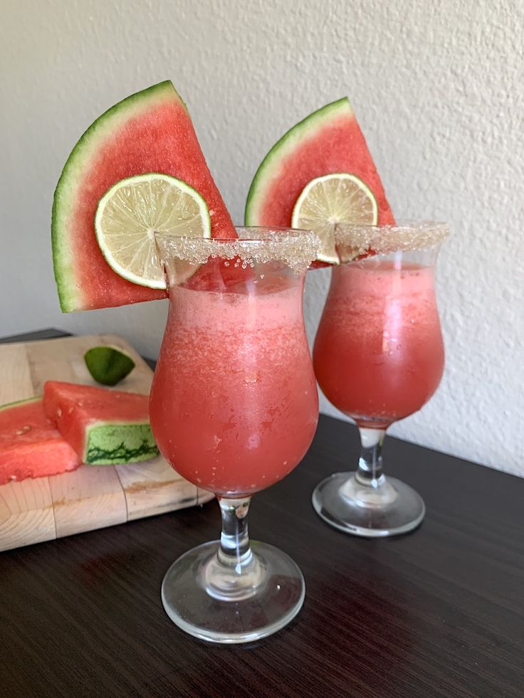 two glasses filled with watermelon and lime juice