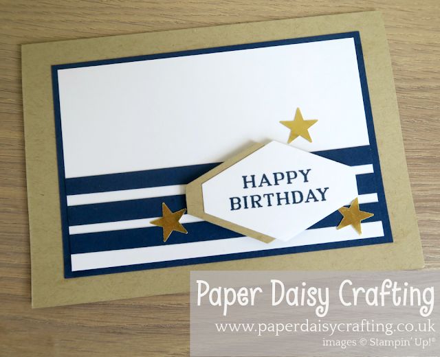 a happy birthday card made with paper daisy crafting's stamp set and gold stars