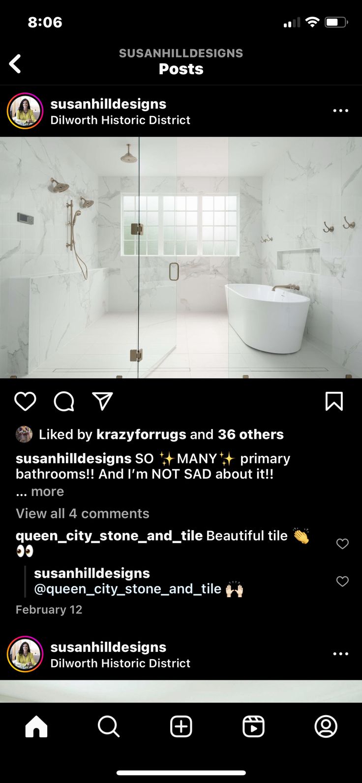 an image of a black and white bathroom with text on the bottom right hand corner