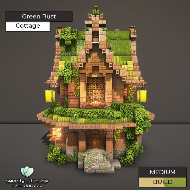 an image of a house made out of plants and rocks with the words green rust cottage below it