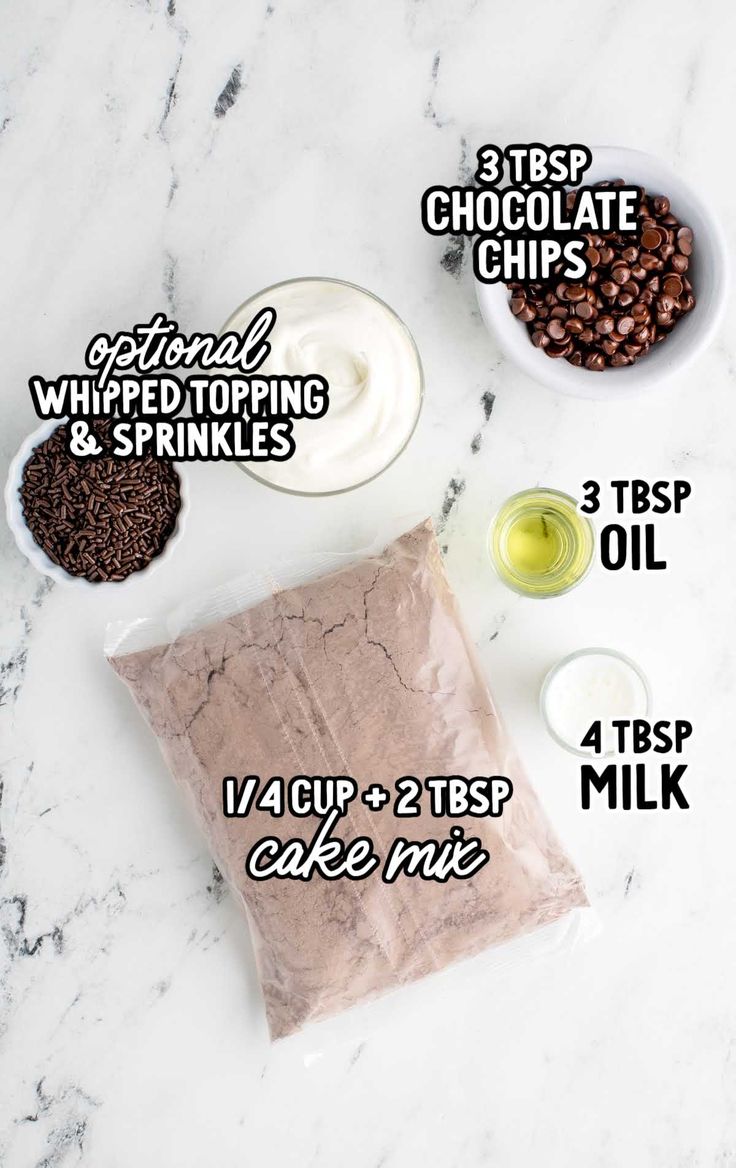 ingredients for chocolate chip cookies laid out on a marble counter top with text overlay