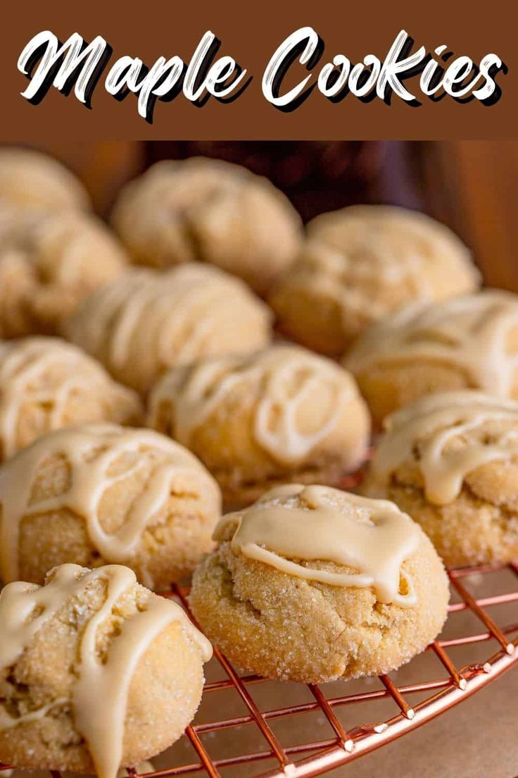 maple cookies with icing on a cooling rack