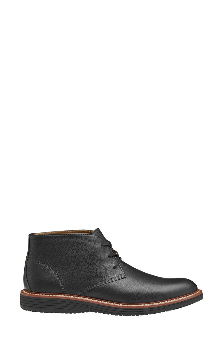 Minimal detailing brings maximum versatility to a wardrobe-staple chukka boot shaped from rich full-grain leathers with luxe memory foam cushioning underfoot. Lightweight: puts cushioning and performance underfoot with an emphasis on streamlined comfort TRUFOAM™ memory foam cushioning Removable, cushioned insole Leather upper/leather and recycled-synthetic lining/synthetic sole Imported Classic Ankle Lace-up Boots With Textured Sole, Black Chukka Boots With Leather Footbed For Work, Classic Fall Chukka Boots With Leather Lining, Classic Leather-lined Chukka Boots For Fall, Black Leather-lined Chukka Boots For Work, Black Leather Lined Chukka Boots For Work, Classic Waterproof Boots For Business, Business Chukka Boots With Leather Footbed For Fall, Classic High-top Chukka Boots For Fall