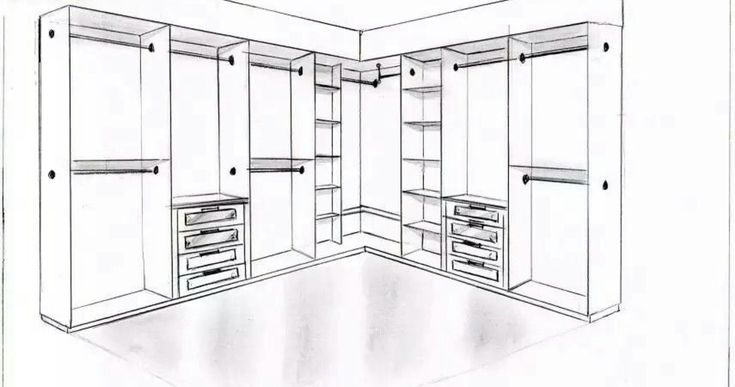 a drawing of an empty closet with drawers