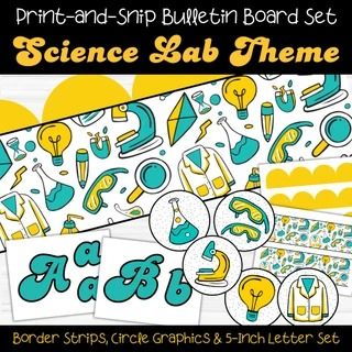 the science lab theme is shown in blue and yellow