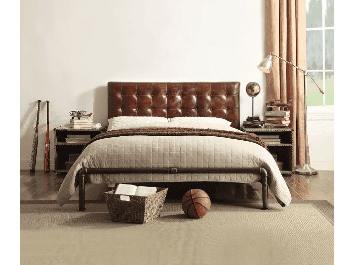 Brancaster Vintage Brown Top Grain Leather Queen Bed - Ornate Home Leather Bedroom, Casual Bedroom, Tufted Platform Bed, Leather Bed Frame, Tufted Upholstered Headboard, Modern Platform Bed, Head Board, Leather Headboard, Queen Platform Bed