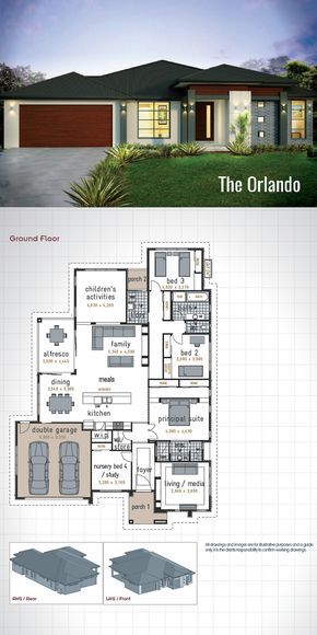 the orlando floor plan is shown with two garages and three living areas