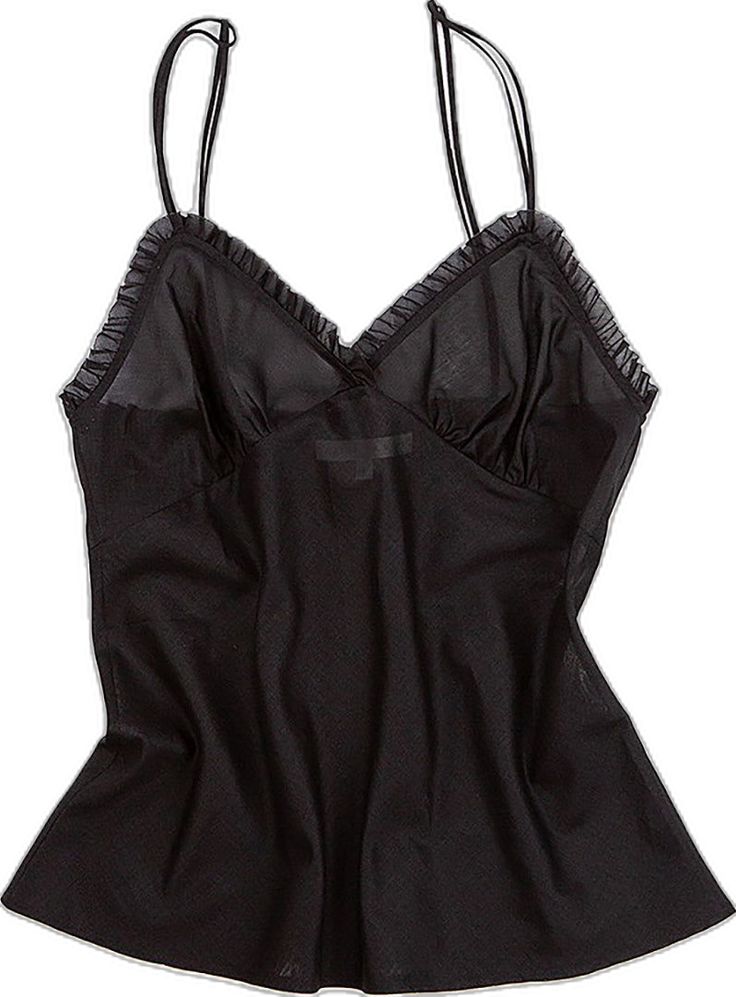 Cotton Camisole, Black Camisole, Cotton Voile, Ruffle Trim, Black Cotton, Lace Trim, Spaghetti Strap, Spaghetti, Twist