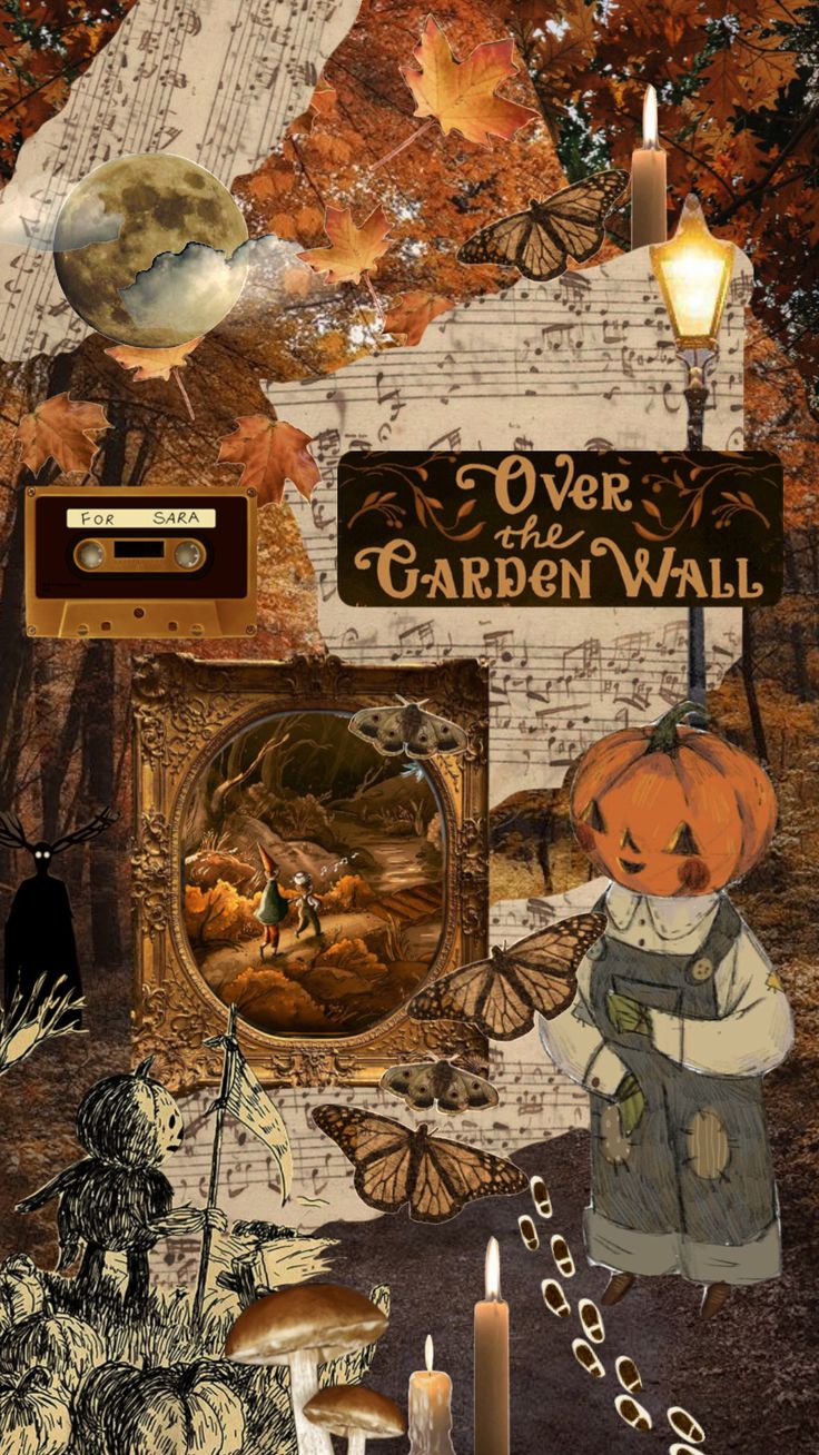 a collage with an image of pumpkins and other things on it, including candles