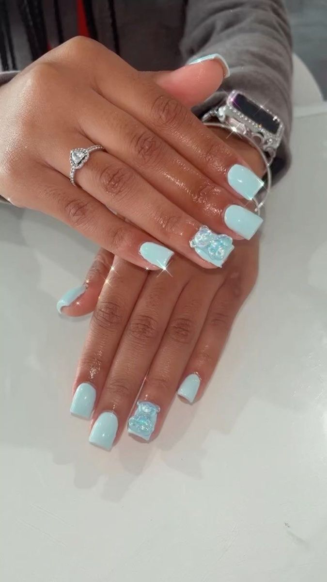 Baby Blue Acrylic Nails, Matte Pink Nails, Acrylic Nail Set, Hard Nails, Blue Acrylic Nails, Simple Gel Nails, Colored Acrylic Nails, Girly Acrylic Nails, Work Nails