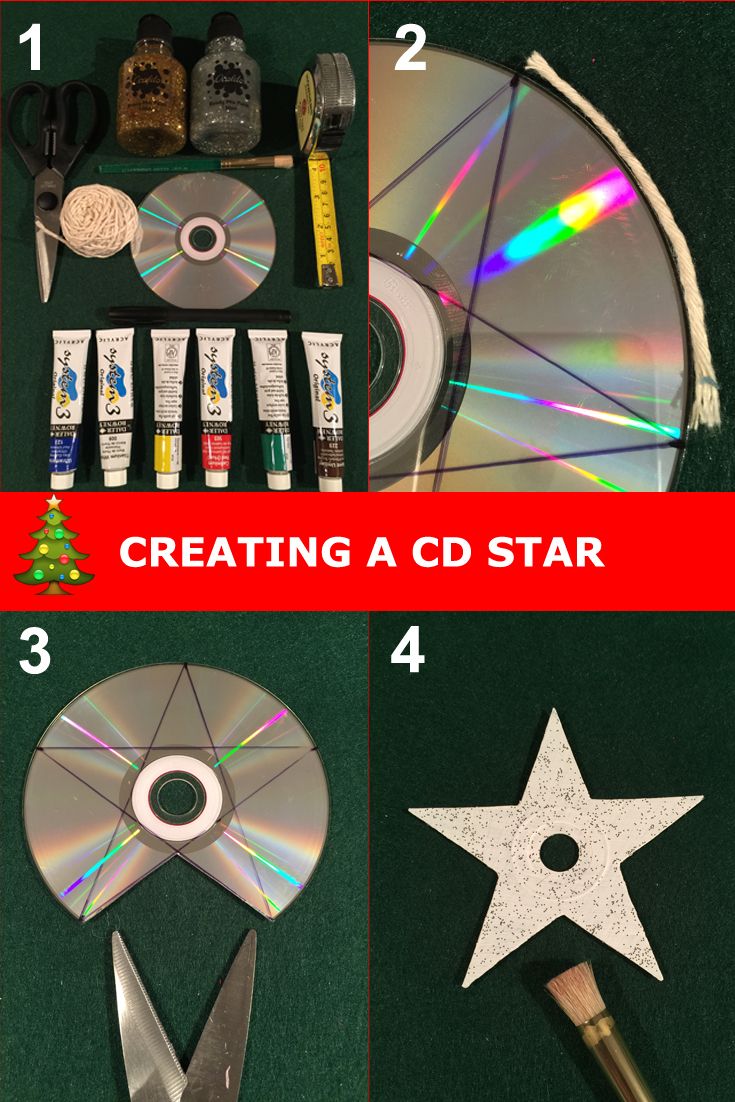 the instructions for creating a cd star with scissors and other items to make it look like a christmas tree