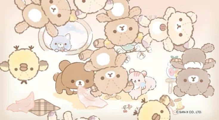 a group of teddy bears sitting next to each other in front of a mirror on a wall