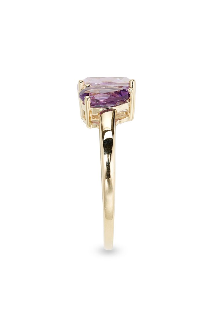 Mixed-cut amethyst stones nest together in minimal prong settings atop a slender ring band in 14-karat gold. 1/4"W x 3/8"L setting 14K gold/amethyst Imported Purple Sapphire Ring With 14k Gold Prong Setting, Purple Amethyst Ring With Prong Setting In 14k Gold, Purple 14k Gold Rings With Prong Setting, Fine Jewelry 14k Gold Amethyst Ring With Prong Setting, 14k Gold Amethyst Solitaire Ring, 14k Gold Amethyst Ring With Prong Setting, Modern 14k Gold Amethyst Wedding Ring, Modern Yellow Gold Amethyst Ring With Accent Stones, 14k Gold Amethyst Promise Ring With Prong Setting