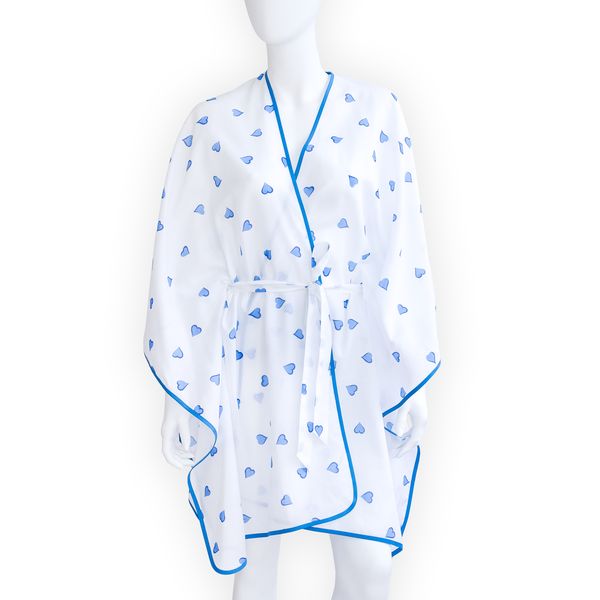 Coeurs blue hand-printed cotton voile kaftan finished with straight #45 blue bias.  One size. Size: 45" x 73" Green Bed Linen, Lilac Bedding, Blue Kaftan, Ceremonial Clothing, Blue Linen Bedding, Terry Robe, Embroidered Bedding, Yellow Bedding, Embroidered Handkerchief