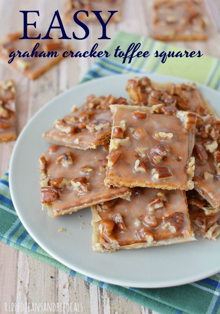 easy graham cracker toffe squares on a plate