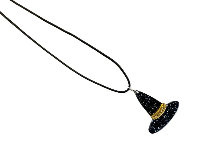 We have started our own line of jewelry, focusing on the spooky aesthetic without the high price tag. This necklace features silver-toned hardware clasp/extender closing a waxed cotton black cord. The pendant is an acrylic witch hat in black and gold sparkle. The chain is 18" around the neck with a 2" extender. Each necklace ships in a black jewelry bag or black jewelry box. Adjustable Black Necklace For Halloween, Handmade Adjustable Witchy Necklaces, Adjustable Necklace For Halloween Gift, Adjustable Halloween Necklace Gift, Adjustable Halloween Necklace For Gift, Adjustable Black Witchy Necklace, Black Adjustable Witchy Necklace, Black Jewelry Box, Spooky Aesthetic