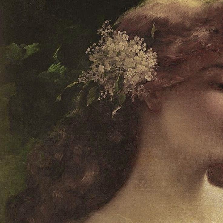 a painting of a woman with flowers in her hair