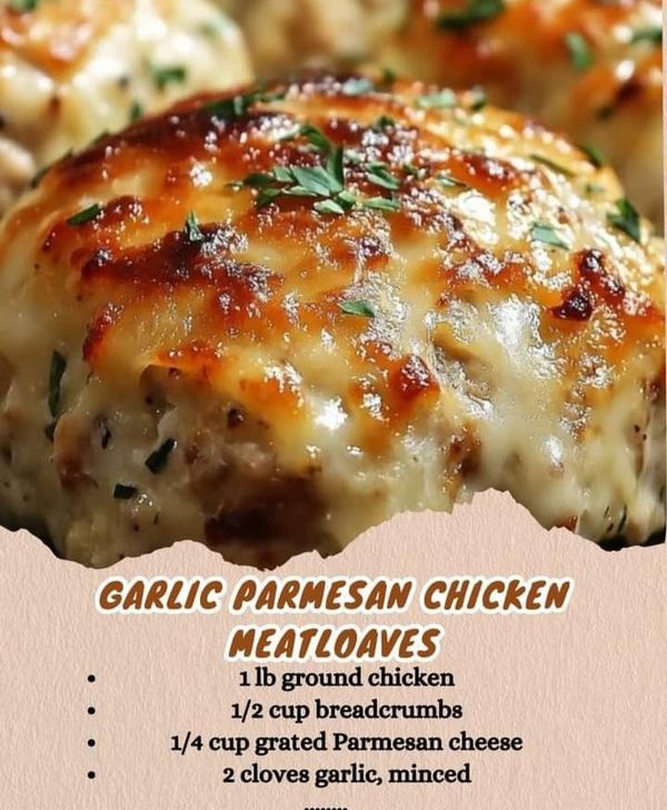 an advertisement for garlic parmesan chicken meatloaves