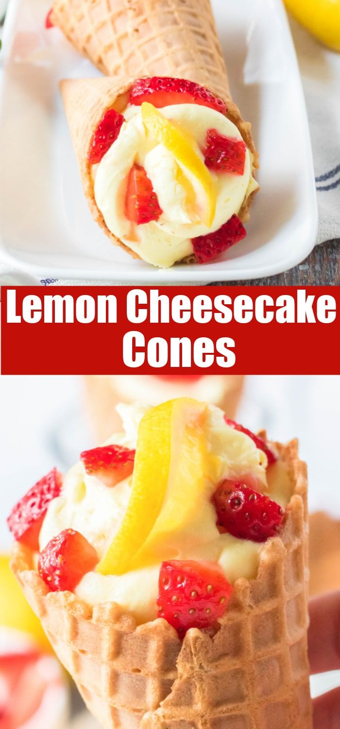 lemon cheesecake cones with strawberries and oranges in them are ready to be eaten