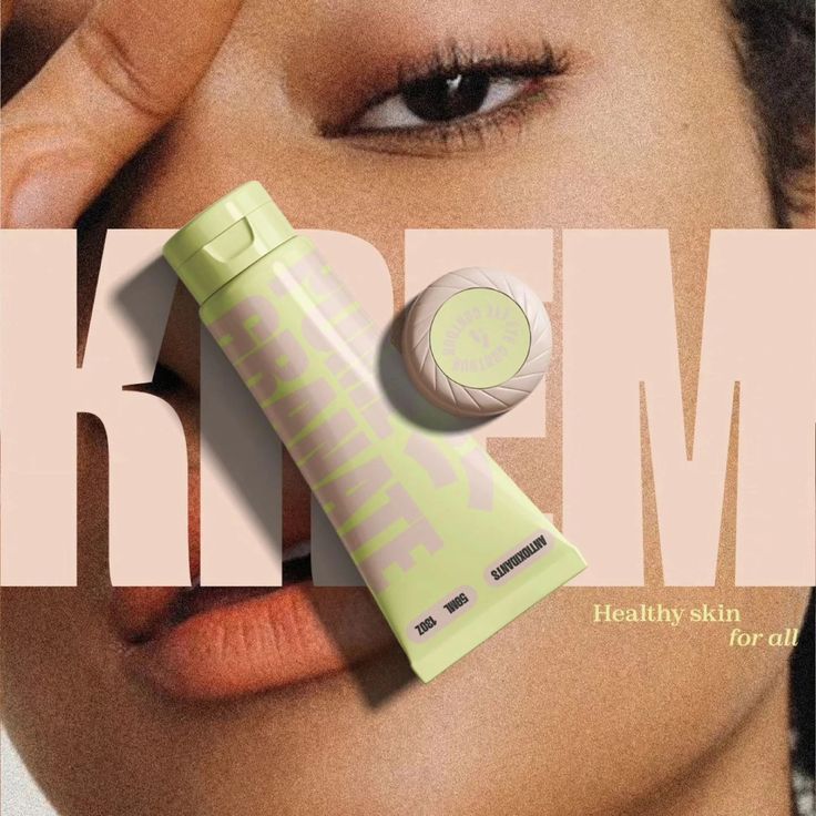 an advertisement for kreme cosmetics with a woman's face next to it