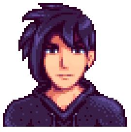 an image of a pixel art character with black hair and blue eyes wearing a hoodie