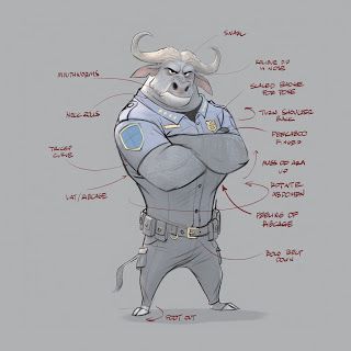 a drawing of a bull in uniform with its arms crossed and labeled on it's chest