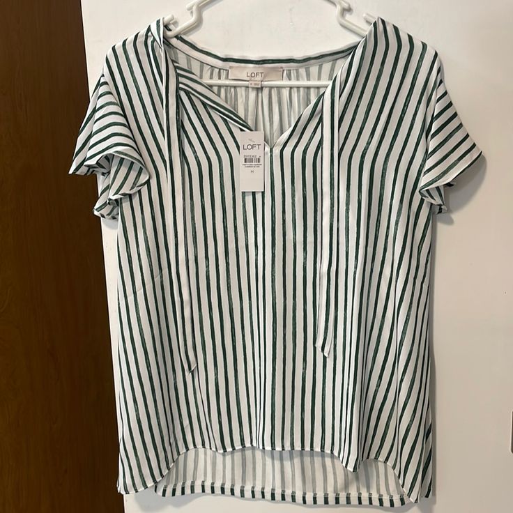 Brand New With Tags; Green And White Striped Shirt Green Flutter Sleeve Tops For Vacation, White Flutter Sleeve Tops For Day Out, Casual Spring Blouse With Flutter Sleeves, Casual Flutter Sleeve Blouse For Spring, Casual Green Top With Flutter Sleeves, Green Casual Flutter Sleeve Top, Casual Flutter Sleeve Blouse For Day Out, Casual Flutter Sleeve Tops For Beach, Casual Flutter Sleeve Beach Tops