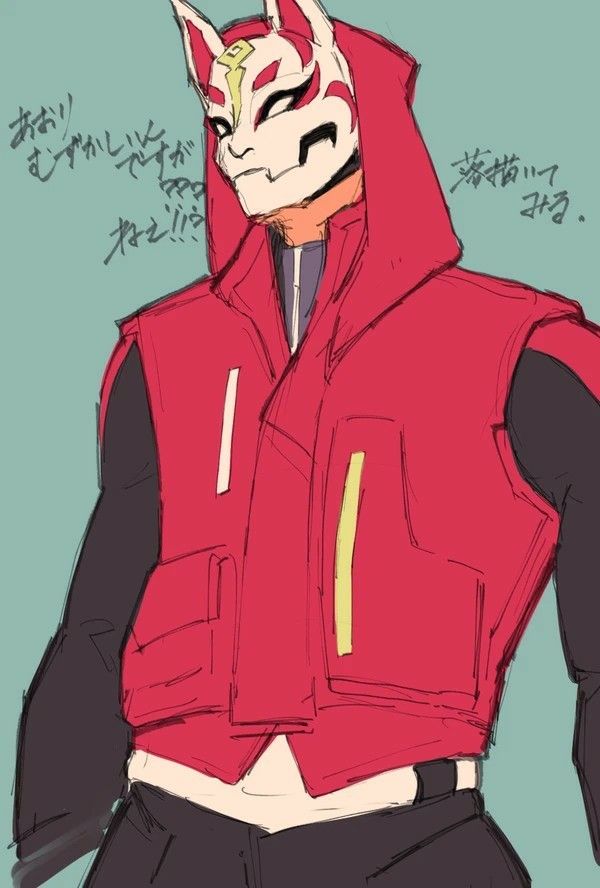 an anime character wearing a red hoodie and black pants with his hands in his pockets