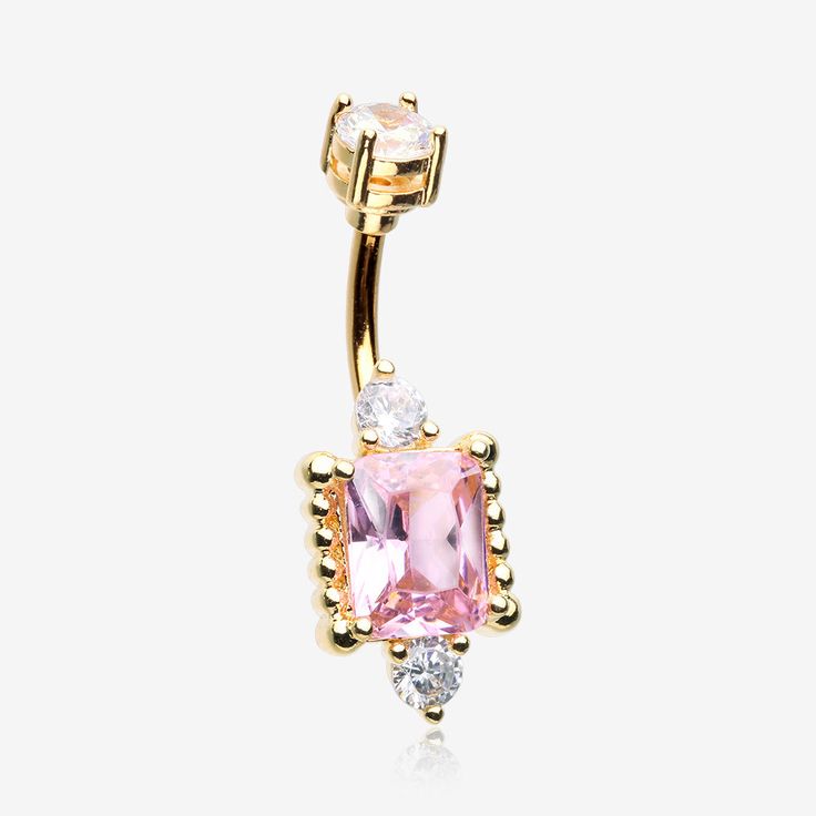 Golden Princess Sparkle Adornment Belly Button Ring-Clear Gem/Pink Pink Belly Rings For Wedding, Elegant Pink Piercings As A Gift, Pink Internally Threaded Belly Rings As Gift, Golden Princess, Button Making, Dangle Belly Rings, Golden Design, Navel Piercing, Belly Button Ring