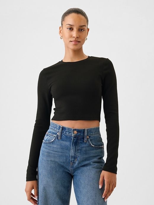 Modern Rib Cropped T-Shirt Trendy Stretch Tops By Gap, Trendy Stretch Tops From Gap, Fitted Cropped Top By Gap, Gap Fitted Tops For Fall, Gap Cropped Tops For Spring, Trendy Long Sleeve Gap Tops, Trendy Long Sleeve Tops By Gap, Trendy Long Sleeve Tops From Gap, Gap Fitted Long Sleeve Tops