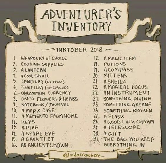 an advertisement for the adventurer's inventory in white and black with text on it