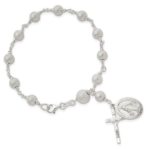 925 Sterling Silver Rosary Bracelet 7.75 Inch Religious Fine Jewelry Gifts For Women For Her Bracelets IceCarats.com Designer Jewelry Gift USA Silver Rosary, Rosary Bracelet, Lace Doilies, Miraculous Medal, Fine Jewelry Gift, Silver Material, White Material, Diamond Cut, Granada