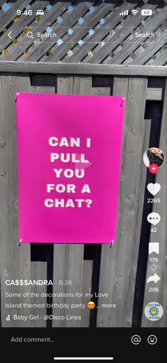 a pink sign that says can i pull you for a chat? on a wooden fence