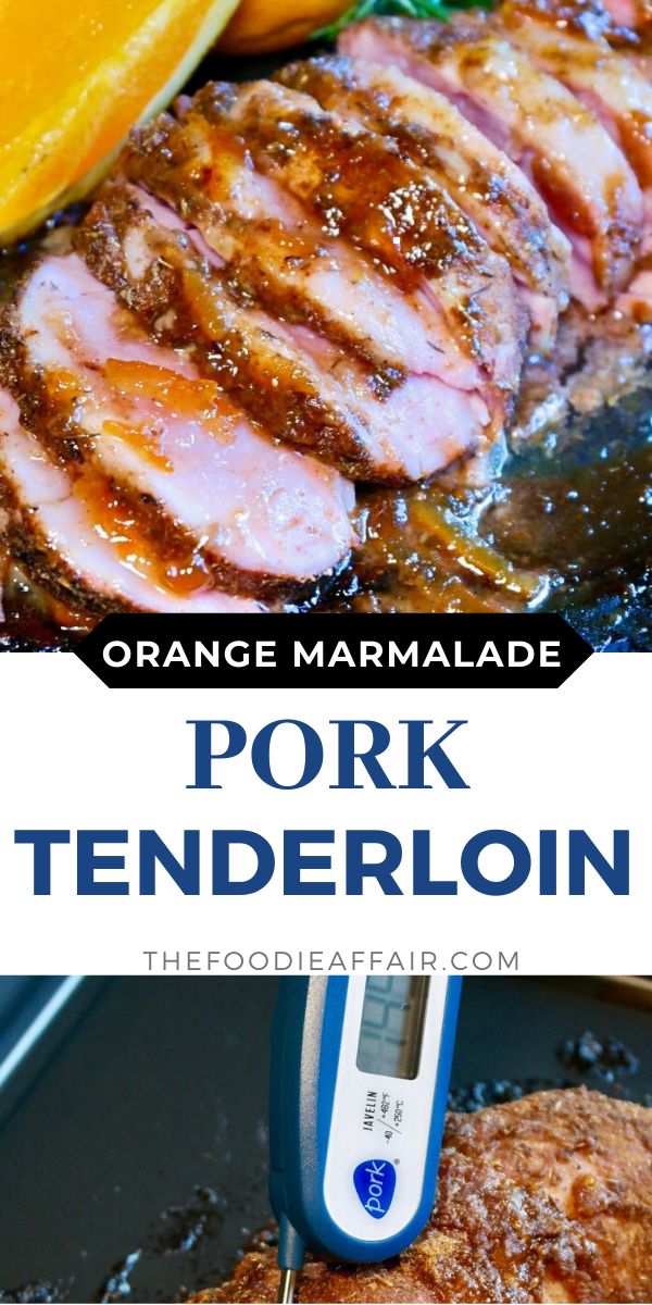 an orange marmalade pork tenderloin on a plate