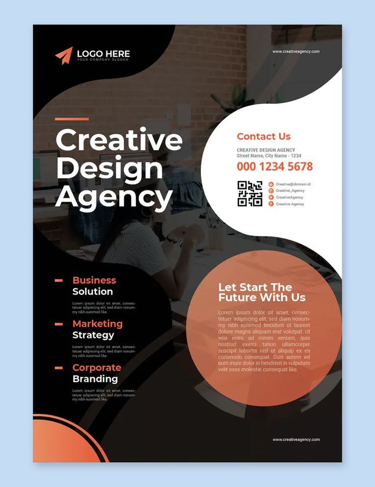 a brochure with an orange and black design