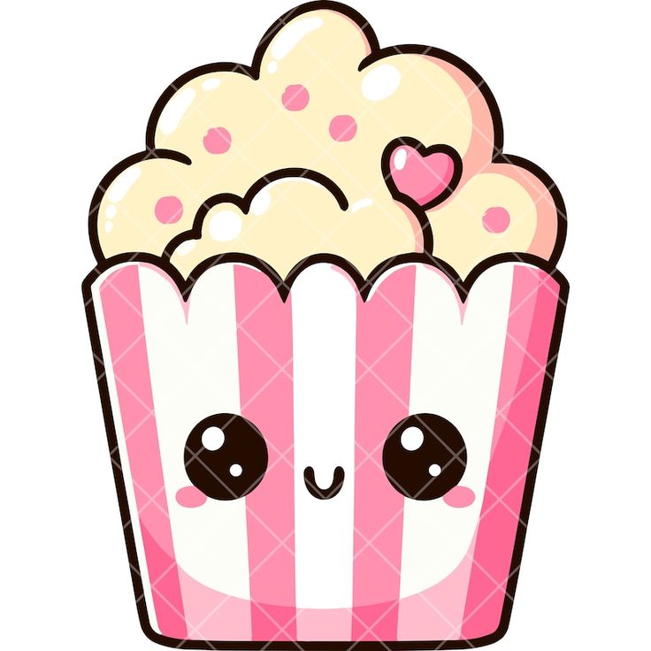 a pink and white striped cupcake with hearts on it's face is smiling